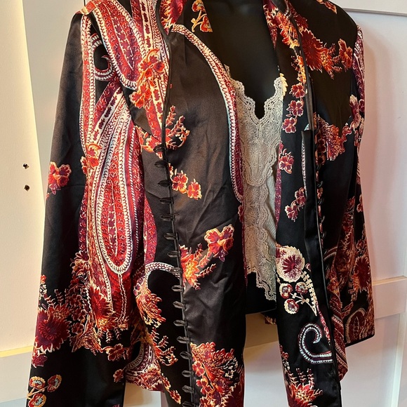 JS Collections Black and Red Embroidered Blazer - Picture 1 of 5